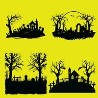 enigmatico Halloween silhouette scena illustrazione vettore