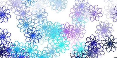 struttura di doodle di vettore rosa chiaro, blu con fiori.