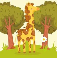 simpatica giraffa nella foresta vettore