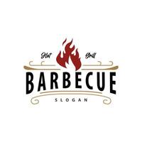 bbq caldo griglia logo, barbeque tipografia Vintage ▾ design etichetta francobollo, logo ristorante, bar, bar semplice vettore