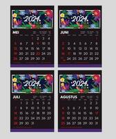 indonesiano calendario impostato con nazionale vacanza. kalender 2024 impostato mei-ago, lengkap hari liber nasionale vettore