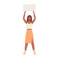 giovane donna Tenere cartello. africano americano protesta. vettore piatto illustrazione con protestare donna.