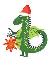 anno di il Drago 2024, Cinese calendario. carino verde Natale Drago nel Santa cappello vettore