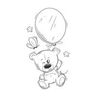 carino orso volante con palloncini per colorazione vettore