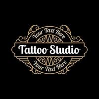 Vintage ▾ lusso tatuaggio studio lettering logo con decorativo ornamentale telaio. - vettore. vettore