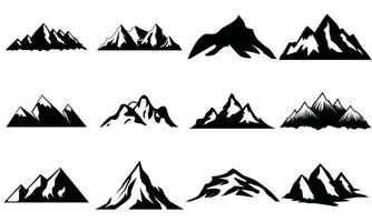 montagna silhouette impostare. roccioso montagne icona o logo collezione. vettore illustrazione.