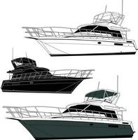 yacht vettore, pesca barca vettore linea arte illustrazione e uno colore