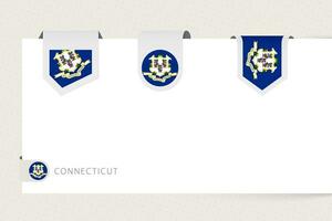 etichetta bandiera collezione di noi stato Connecticut nel diverso forma. nastro bandiera modello di Connecticut vettore