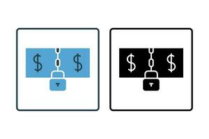 dollaro fatture con catena e serratura icona. icona relazionato per credito e prestito. adatto per ragnatela luogo disegno, app, utente interfacce, stampabile eccetera. solido icona stile. semplice vettore design modificabile