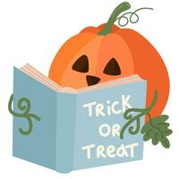 Halloween zucca leggere libro. carino Halloween personaggio.halloween decorazioni. vettore
