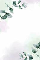 eucalipto verde foglia e acquerello macchie telaio. acquerello floreale illustrazione. sfondo per nozze inviti, saluti, sfondi, cartoline vettore