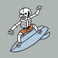 divertente cranio fare surf grafico illustrazione vettore arte maglietta design