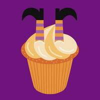 Halloween Cupcake con strega gambe vettore illustrazione