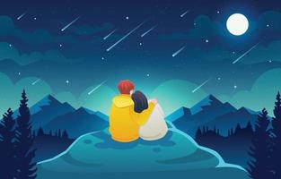 coppia che guarda la pioggia di meteoriti vettore