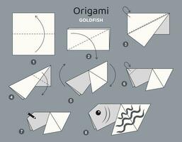 pesce rosso origami schema lezione in movimento modello. origami per bambini. passo di passo Come per rendere un' carino origami pesce. vettore illustrazione.