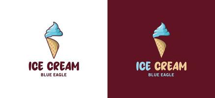 dolce e cremoso blu gelato ghiaccio crema logo design con aquila testa concetto vettore