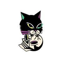 vettore illustrazione di gatto testa cartone animato personaggio con pungente cranio testa stile per etichetta, icona, logo, tatuaggio e pubblicità