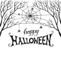 felice Halloween. calligrafia creativa disegnata a mano e scritte a penna pennello. design per biglietti di auguri e inviti, volantini, poster, banner vacanze di halloween vettore