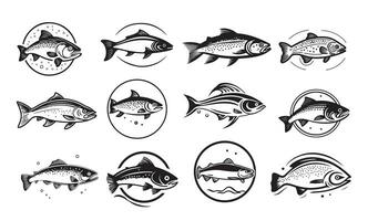 collezione di pesce icone schizzo mano disegnato vettore illustrazione logo