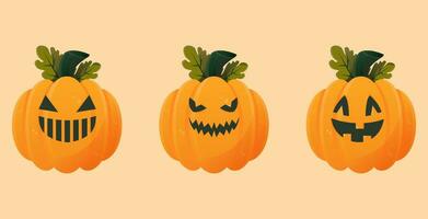 vettore cartone animato illustrazione di un' zucca con vario espressioni.hallowen tema