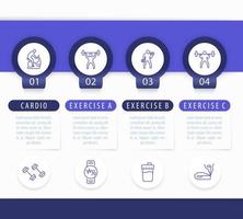 allenamento in palestra, allenamento, modello di infografica in 4 passaggi, con icone di linea fitness vettore