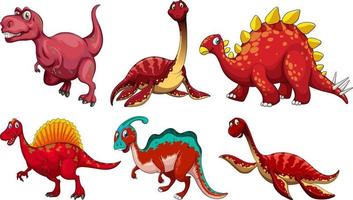 set di personaggio dei cartoni animati di dinosauro rosso vettore