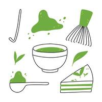 tè matcha. tazza con matcha e foglie di tè verde. illustrazione vettoriale. tè verde naturale. vettore