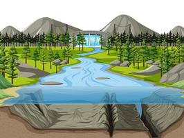 paesaggio di scena della natura con sfondo subacqueo di lago e diga vettore