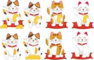 set di diversi gatti fortunati giapponesi maneki neko vettore