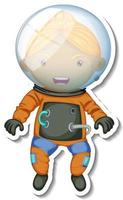 un modello di adesivo con un personaggio dei cartoni animati astronauta isolato vettore