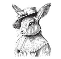 ritratto di un' coniglio ragazza nel un' vestito anf cappello schizzo mano disegnato nel scarabocchio stile vettore illustrazione