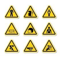 le etichette triangolari di avvertimento di simboli di pericolo firmano l'isolato su fondo bianco, illustrazione di vettore