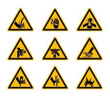 etichette triangolari di simboli di pericolo di avvertimento su sfondo bianco vettore