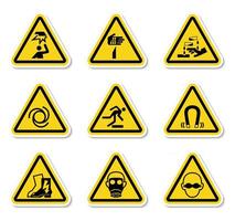 etichette triangolari di simboli di pericolo di avvertimento su sfondo bianco vettore