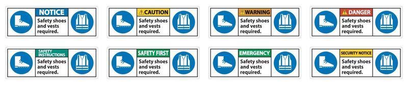 scarpe di sicurezza e gilet richiesti con simboli ppe su sfondo bianco, illustrazione vettoriale