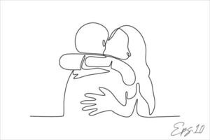 continuo linea vettore illustrazione di un' coppia abbracciare strettamente