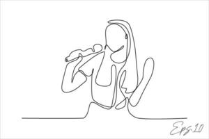 continuo linea vettore illustrazione di donna cantando