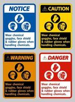indossare occhiali protettivi per sostanze chimiche, schermo facciale e guanti di gomma quando si maneggiano sostanze chimiche vettore