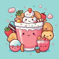 kawaii cibo cartone animato piatto vettore illustrazione con isolato sfondo