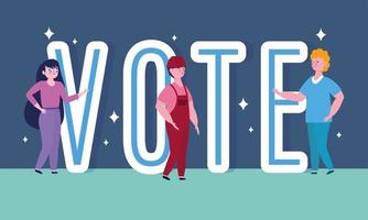 voto ed elezione concetto, persone e voto parola cartoon vettore