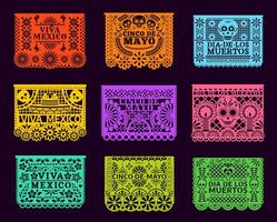 messicano carta tagliare vacanza bandiere, papel picado vettore
