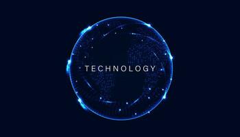 astratto mondo su cerchio digitale e tecnologia sfondo con computer sistemi leggero blu. vettore