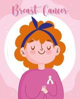 mese di consapevolezza del cancro al seno cartone animato ritratto di donna carina vettore