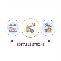 merce Conservazione e distribuzione servizio ciclo continuo concetto icona. Locale fornitura catena organizzazione astratto idea magro linea illustrazione. isolato schema disegno. modificabile ictus vettore