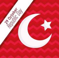 turchia festa della repubblica, luna e stella su sfondo banner strisce rosse vettore