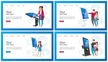 set di modelli vettoriali per la pagina di destinazione del chiosco self-order interattivo. moderna idea di interfaccia del sito Web con display elettronico con illustrazioni piatte. pannello internet commerciale con layout di homepage touchscreen