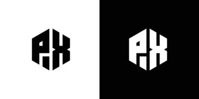 lettera p X poligono, esagonale minimo e professionale logo design su nero e bianca sfondo vettore