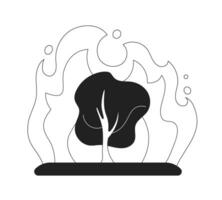 ardente albero monocromatico piatto vettore oggetto. fuoco nel foresta. naturale disastro. modificabile nero e bianca magro linea icona. semplice cartone animato clip arte individuare illustrazione per ragnatela grafico design