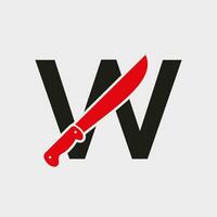 lettera w coltello logo design vettore modello coltello simbolo con alfabeto