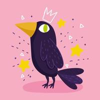 corvo uccello animale stelle disegno cartone animato vettore